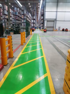 Warehouse floor marking with internal infilled line markings