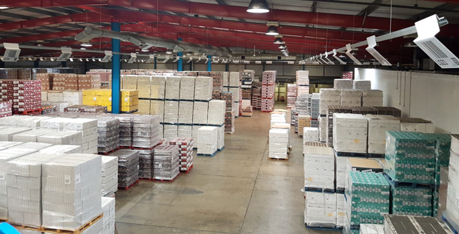 Warehouse block stacking with signs, labels and line marking